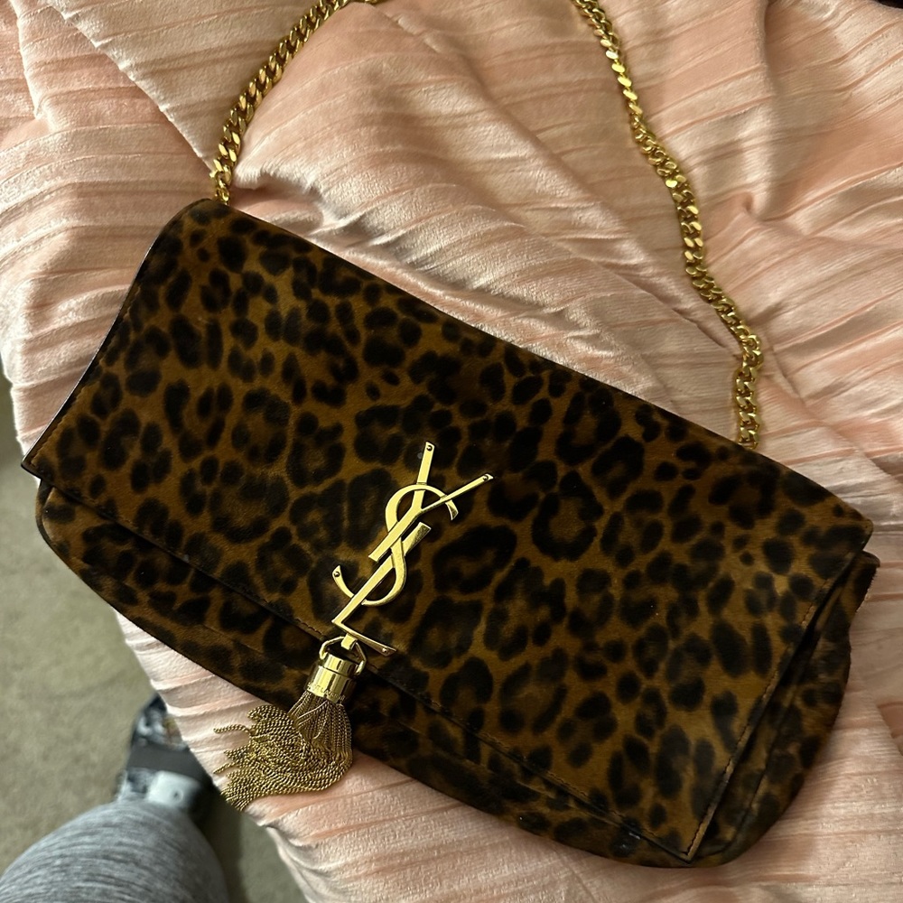 YSL animal print sued bag.